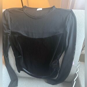 wild fable Black Velvet-Accent Long Sleeve Top with sheer sleeves